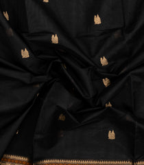 Black Handloom Silk Cotton Saree With Buttas & Contrast Border-SC4257