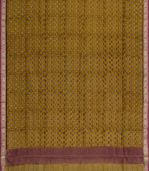 Oil Mustard Printed Chanderi Cotton Saree With Zari Border-CC1627