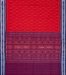 Red Orissa Cotton Saree With Tie & Dye Motifs & Contrast Navy Blue Border