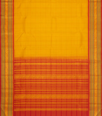 Mango Yellow Handloom Korvai Kanchipuram Silk Saree With Zari Checks-KA16725