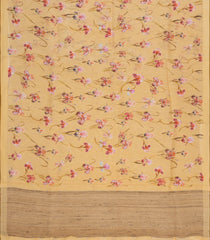 Sandal Printed Linen Saree With Floral Motifs-LI0730