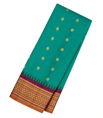 Sea Green Handloom Gadwal Silk Saree With Buttas & Contrast Temple Border-GA0304