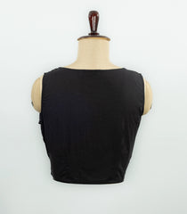 Black Sleeveless Boat-Neck Cotton Blouse-RB5243