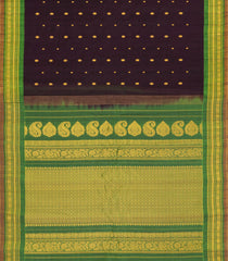 Dark Brown Handloom Gadwal Silk Cotton Saree With Buttas-GA0375