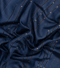 Navy Blue Printed Tussar Silk Saree With Stripes & Printed Pallu-TU3654