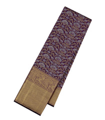 Dark Purple Handloom Kanchipuram Silk Saree With Gold & Silver Zari Motifs-KA13492