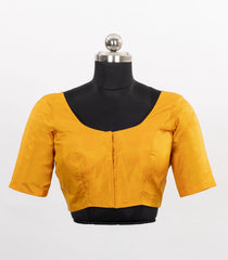 Mustard Blended Silk Ready Made Blouse With V Neck and Front Open Style-RB5221