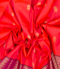 Dark Peach Handloom Kanchipuram Silk Saree With Buttas & Contrast Border-KA13098