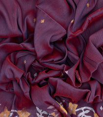 Maroon Handloom Tussar Linen Saree With Floral Motifs-TU3017