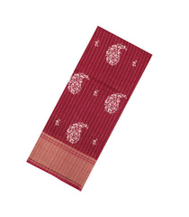 Maroon Printed Synthetic Dola Silk Saree With Motifs & Zari Stripes-SY0429
