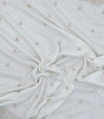 White Synthetic Vichitra Zari Embroidery With Stone Work-BL5465