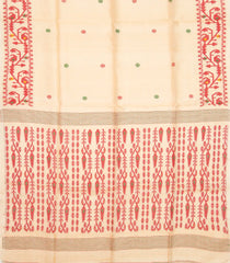 Cream Handloom Tussar Silk Saree With Red Floral Motifs-TU2650