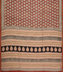 Rust Printed Chanderi Cotton Saree With Floral Motifs-CC1772