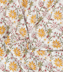 White Printed Jaipur Cotton Saree With Floral Motifs-JC1642