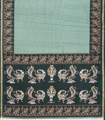 Shadow Green Woven Synthetic Crackle Saree With Printed Geometric & Bird Motifs-BL4516