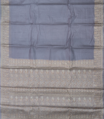Grey Woven Tussar Silk Saree With Meena Floral Border-TU2978