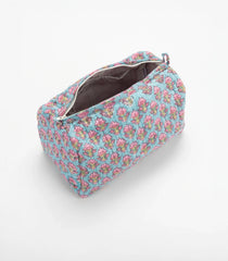 Turquoise Cotton Bagru Printed Toiletry Bag With Zipper-ACS1089