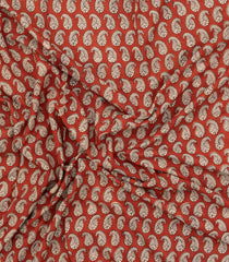 Rust Printed Jaipur Cotton Saree With Contrast Border-JC1831