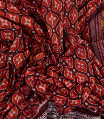 Dark Brown Handloom Orissa Cotton Saree With Tie & Dye Floral Motifs