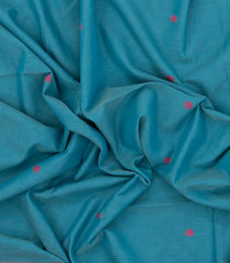 Cyan Handloom Bengal Cotton Saree With Coin Buttas-BG1614