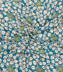 Cyan Printed Kalamkari Cotton Saree -KAL1236