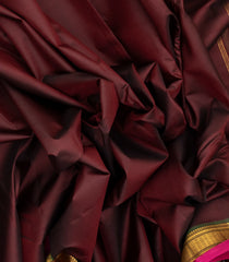 Maroon Handloom Kanchipuram Silk Saree With Pink Border