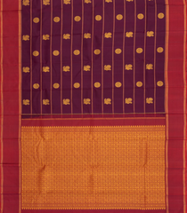 Maroon Handloom Kanchipuram Silk Saree With Stripes & Buttas-KA14013