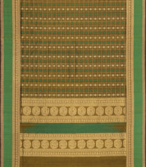 Olive Green Handloom Silk Cotton Saree With Checks-SC4226