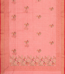 Peach Embroidered Linen Saree With Floral Motifs-LI0765