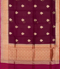 Maroon Handloom Banarasi Organza Silk Saree With Floral Buttas-BE1658