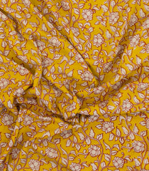 Yellow Printed Kalamkari Cotton Saree With Zari Border-KAL1207