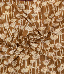 Dark Beige Printed Jaipur Cotton Saree With Pichwai Motifs-JC1913