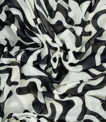 White Woven Georgette Silk Saree With Printed Abstract Motifs-PS0560