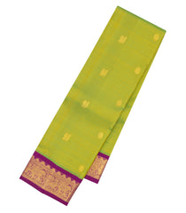 Neon Green Handloom Korvai Kanchipuram Silk Saree With Stripes-KA15914