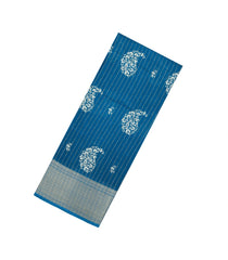 Blue Printed Synthetic Dola Silk Saree With Motifs & Zari Stripes-SY0428