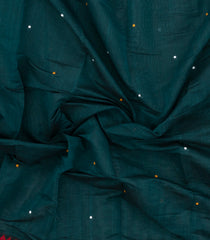 Teal Handloom Bengal Cotton Saree With Coin Buttas-BG1832