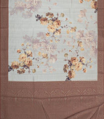 Off White Printed Synthetic Tussar With Contrast Zari Border-SY0295