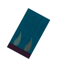 Blue Handloom Village Cotton Saree With Floral Buttas-VC1653