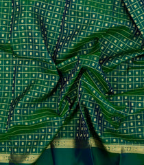 Green Handloom Kanchipuram Silk Saree With Checks & Buttas-KA15659