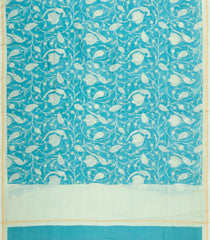 Turquoise Woven Chanderi Cotton Saree With Printed Motifs-CC1698