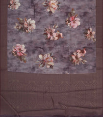 Dark Brown Printed Synthetic Tussar With Contrast Zari Border-SY0281