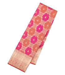 Peach & Pink Handloom Kanchipuram Bridal Silk Saree With Floral Zari Motifs-KA16289
