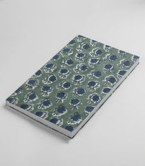 Green 9 X 6 Inch Bagru Dabu Block Printed 96 Page Handmade Notebook-ACS1007