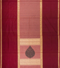 Peach Handloom Muppagam Silk Cotton Saree With Checks & Buttas-SC4597