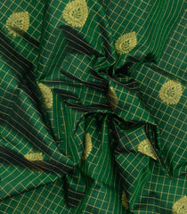 Green Handloom Silk Cotton Saree With Checks & Buttas-SC4740