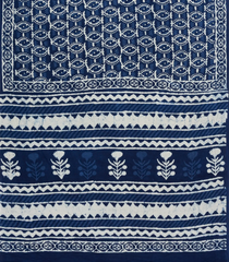 Dark Blue Woven Jaipur Cotton Saree With Printed Floral Motifs-JC1425