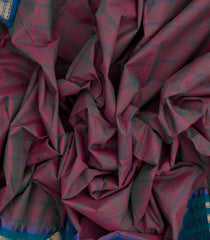 Dark Lilac Woven Chettinad Cotton Saree With Checks & Contrast Border-CN1822