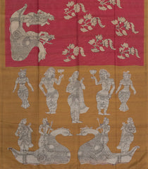 Peach Printed Synthetic Tussar Silk Saree With Contrast Border-SY0098