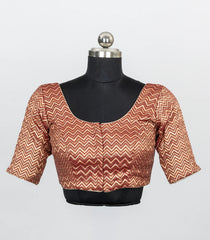 Red Blended Tissue Readymade Saree Blouse with Chevron Motifs-RB5288