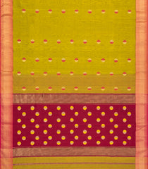 Olive Green Handloom Maheswari Silk Cotton Saree With Buttas-SC4157